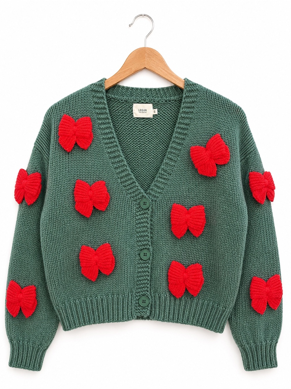 Luna Ivy Anthropologie Chunky Knit 3D Red Bow Coquette Holiday Sweater NWT MD